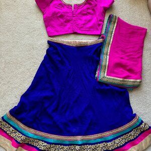[NEW] Indian Lehenga Choli Skirt Blouse Blue Pink XL